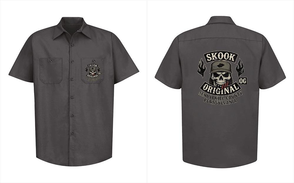 Skook Original Skull Rocker MC Style Work Shirt
